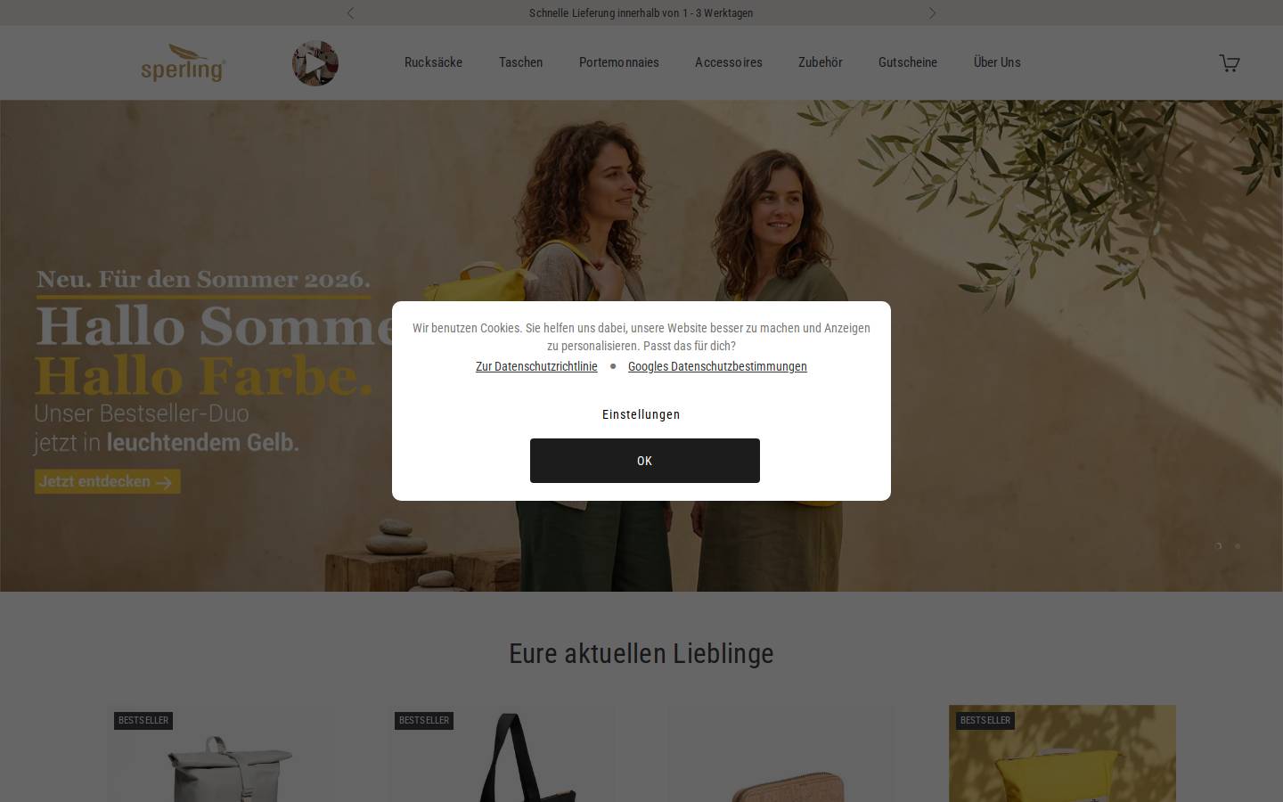 Sperling Bags homepage screenshot