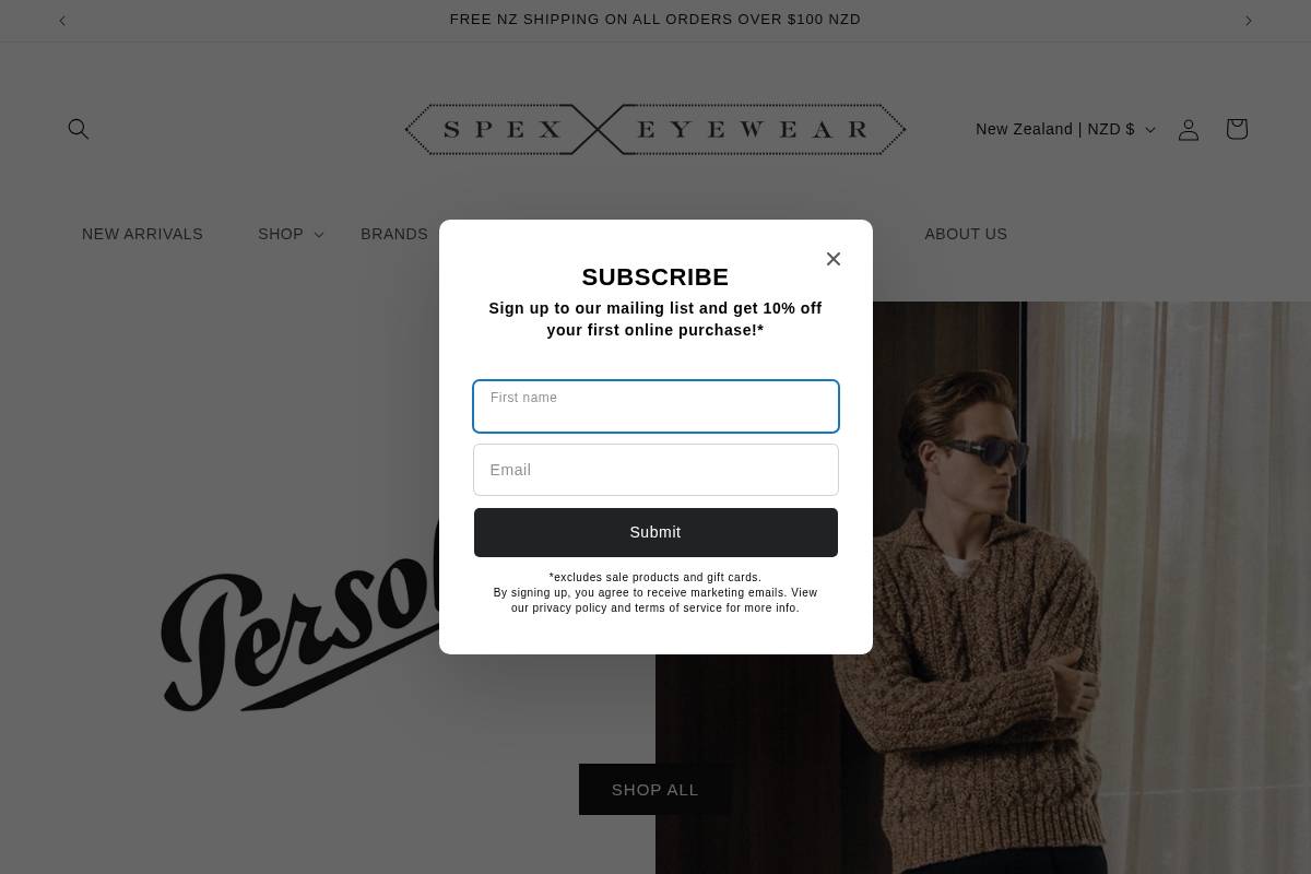 spexeyewear.co.nz homepage screenshot
