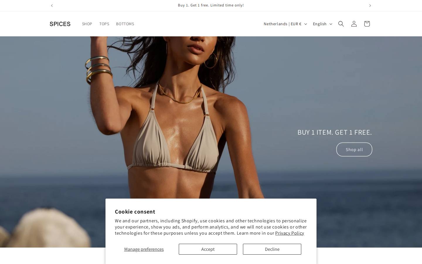 Spices Swimwear homepage screenshot