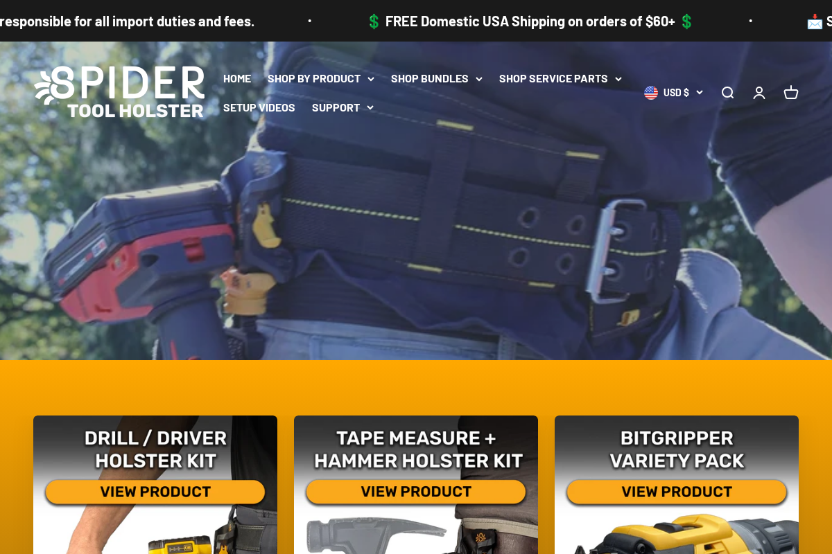 Spider Tool Holster homepage screenshot