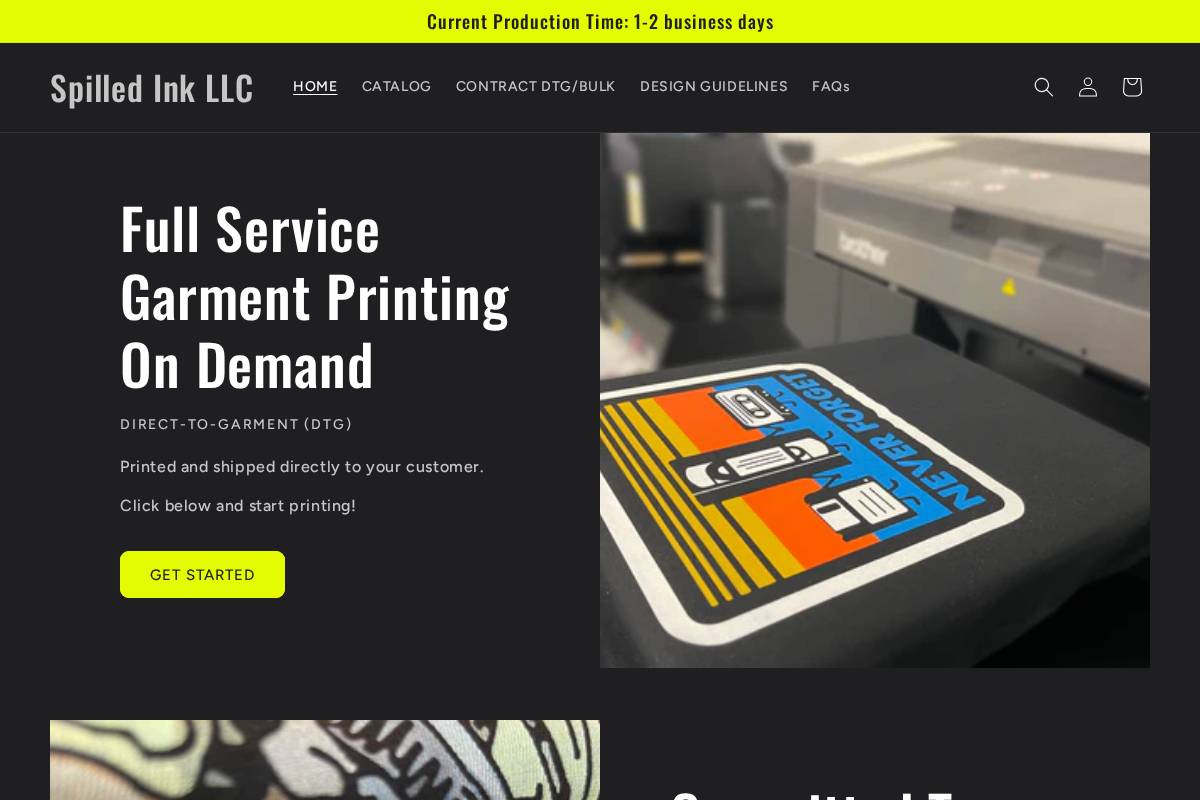spilledinkprinting.com homepage screenshot