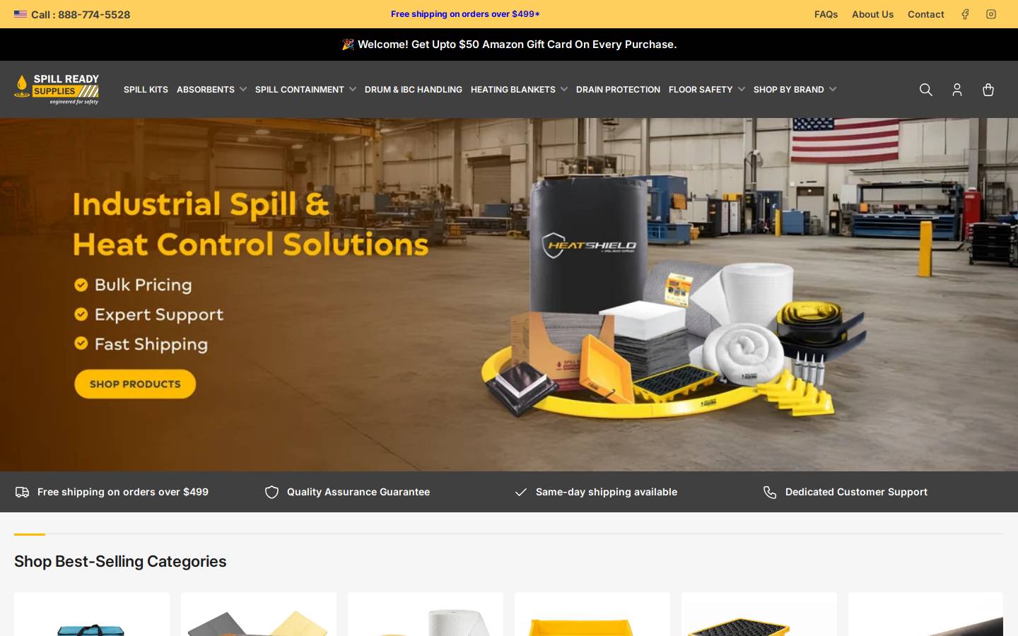 Spillreadysupplies homepage screenshot