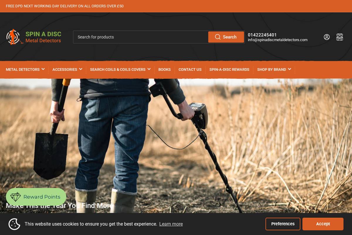spinadiscmetaldetectors.com homepage screenshot