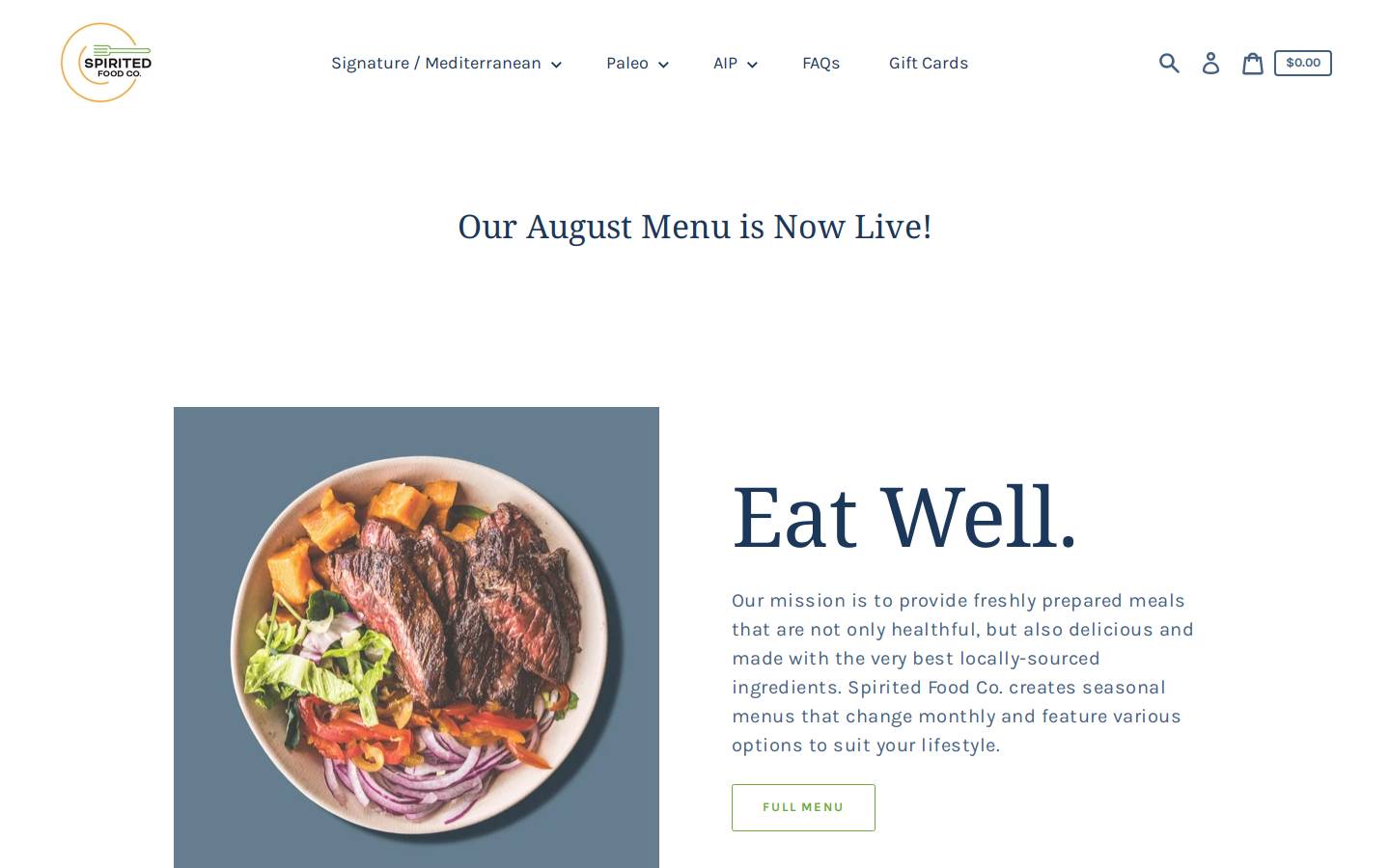 spiritedfoodco.com homepage screenshot