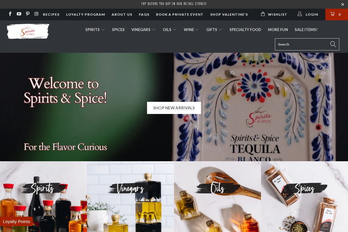 spiritsandspice.com homepage screenshot