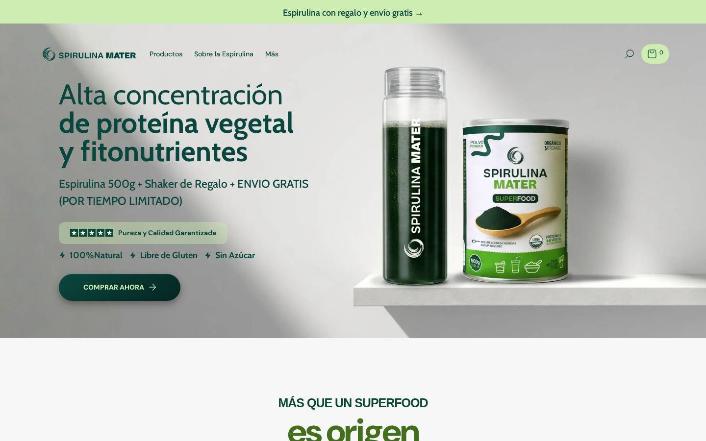 spirulinamater.com homepage screenshot