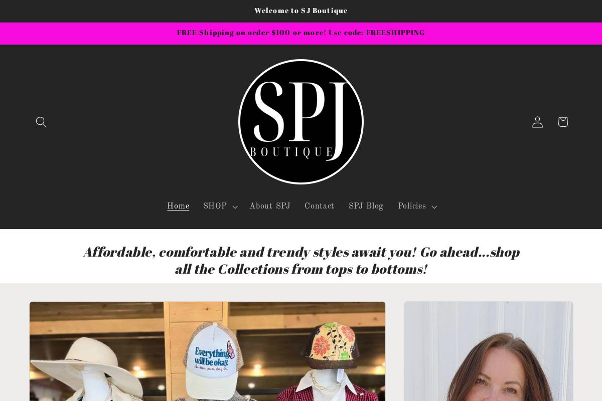 spjboutique.com homepage screenshot