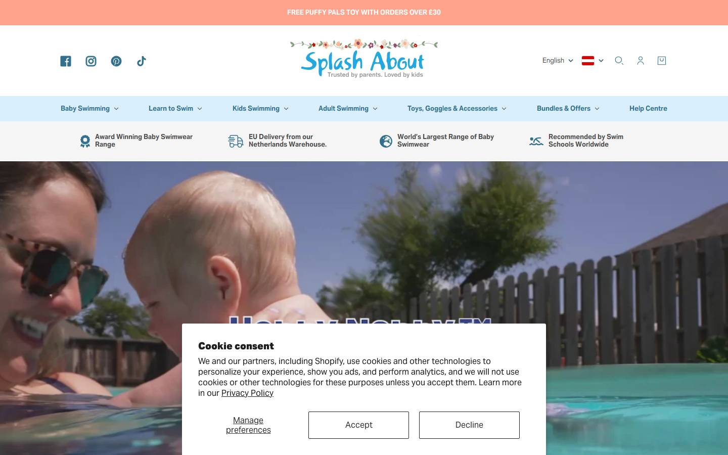 Splash About International homepage screenshot