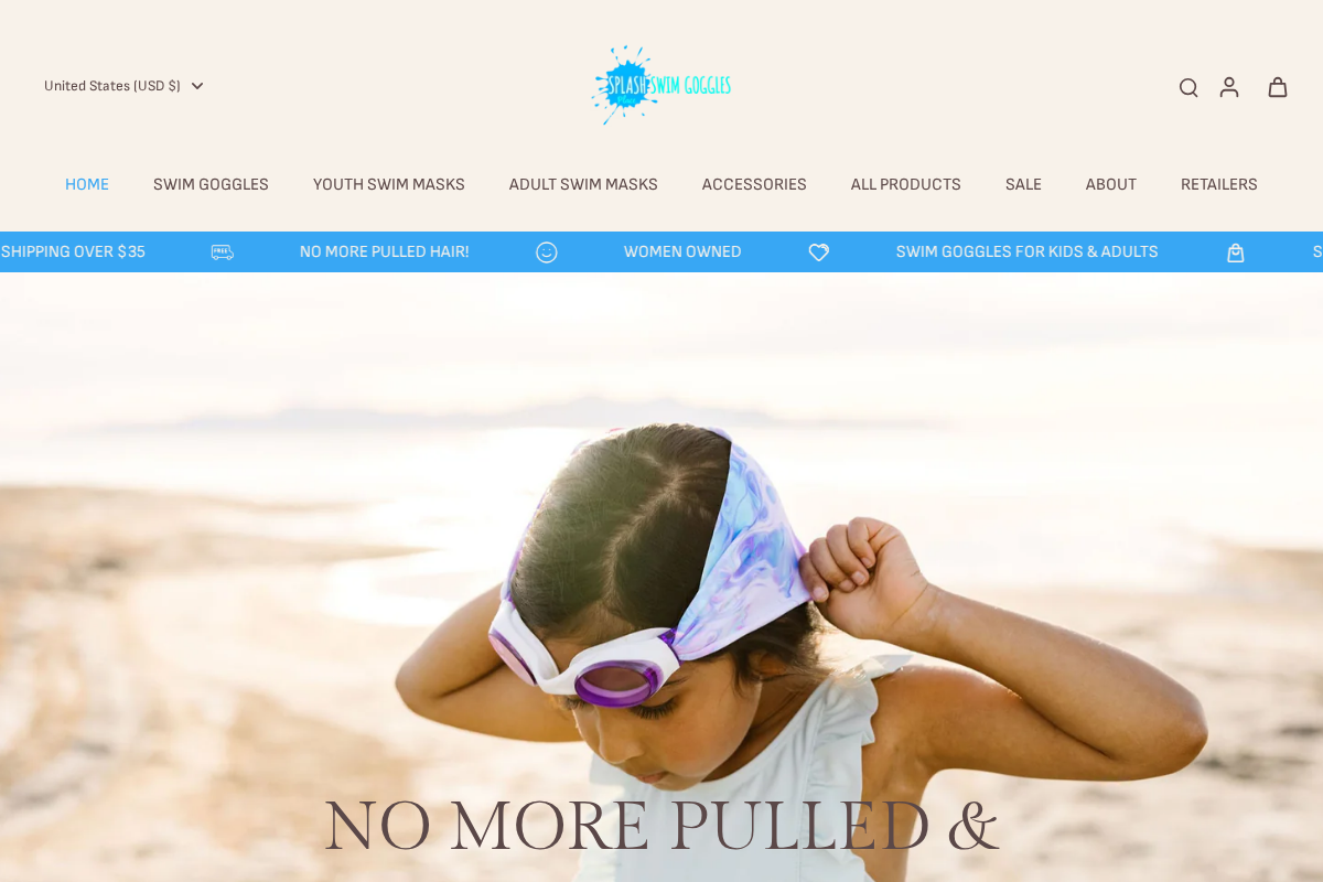 Splash Place Swim Goggles homepage screenshot