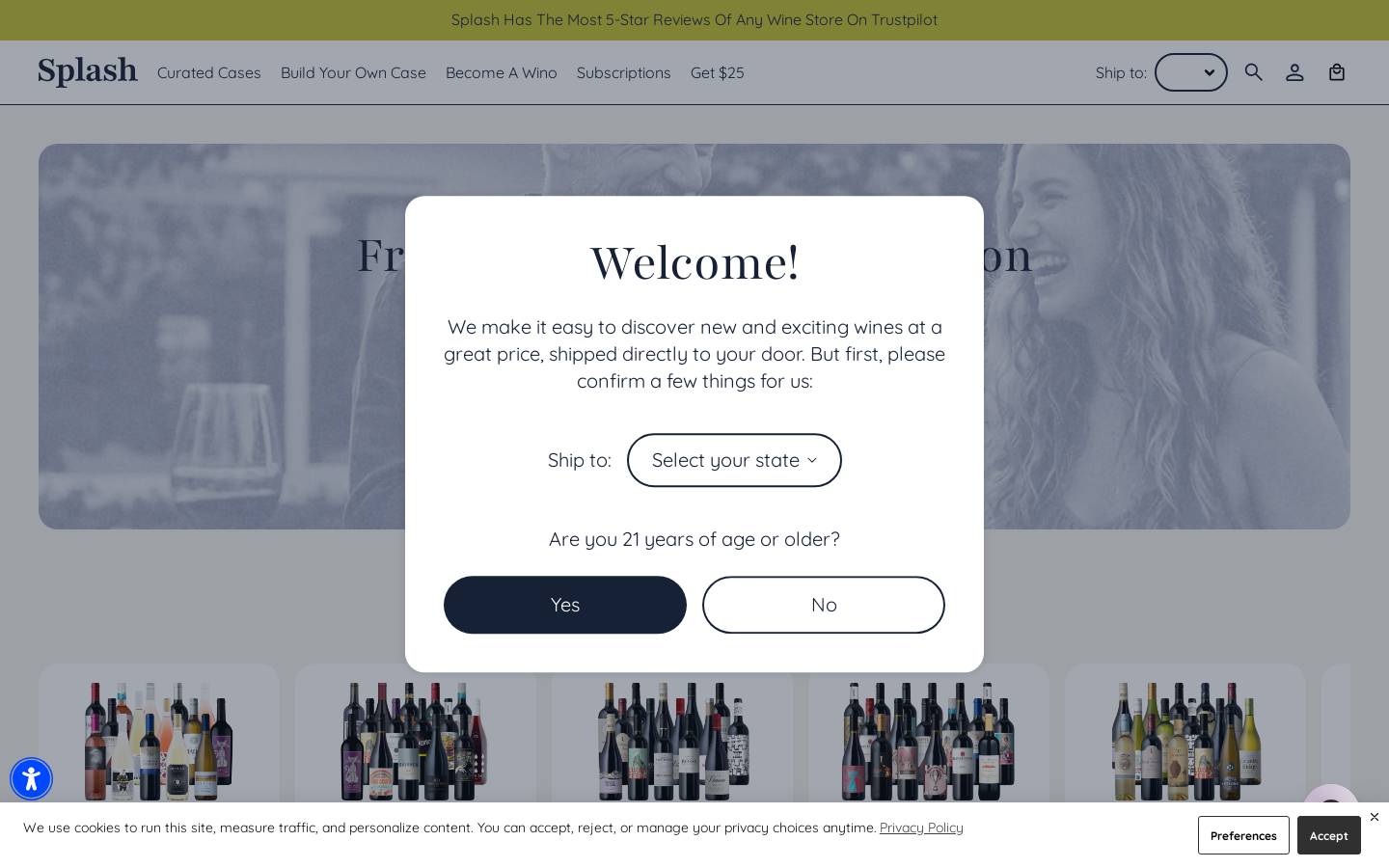 Splash Wines homepage screenshot