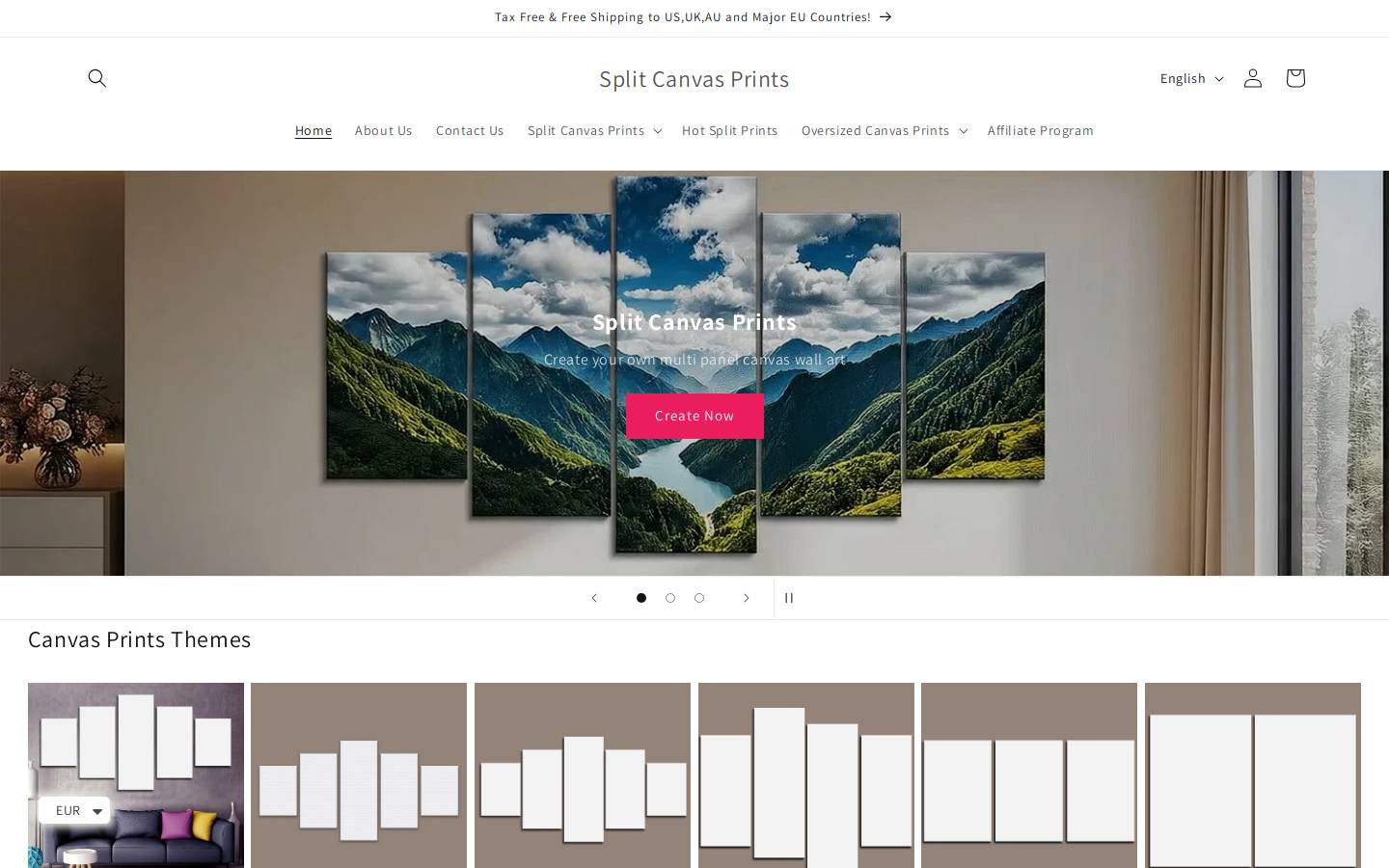 splitcanvasprints.com homepage screenshot