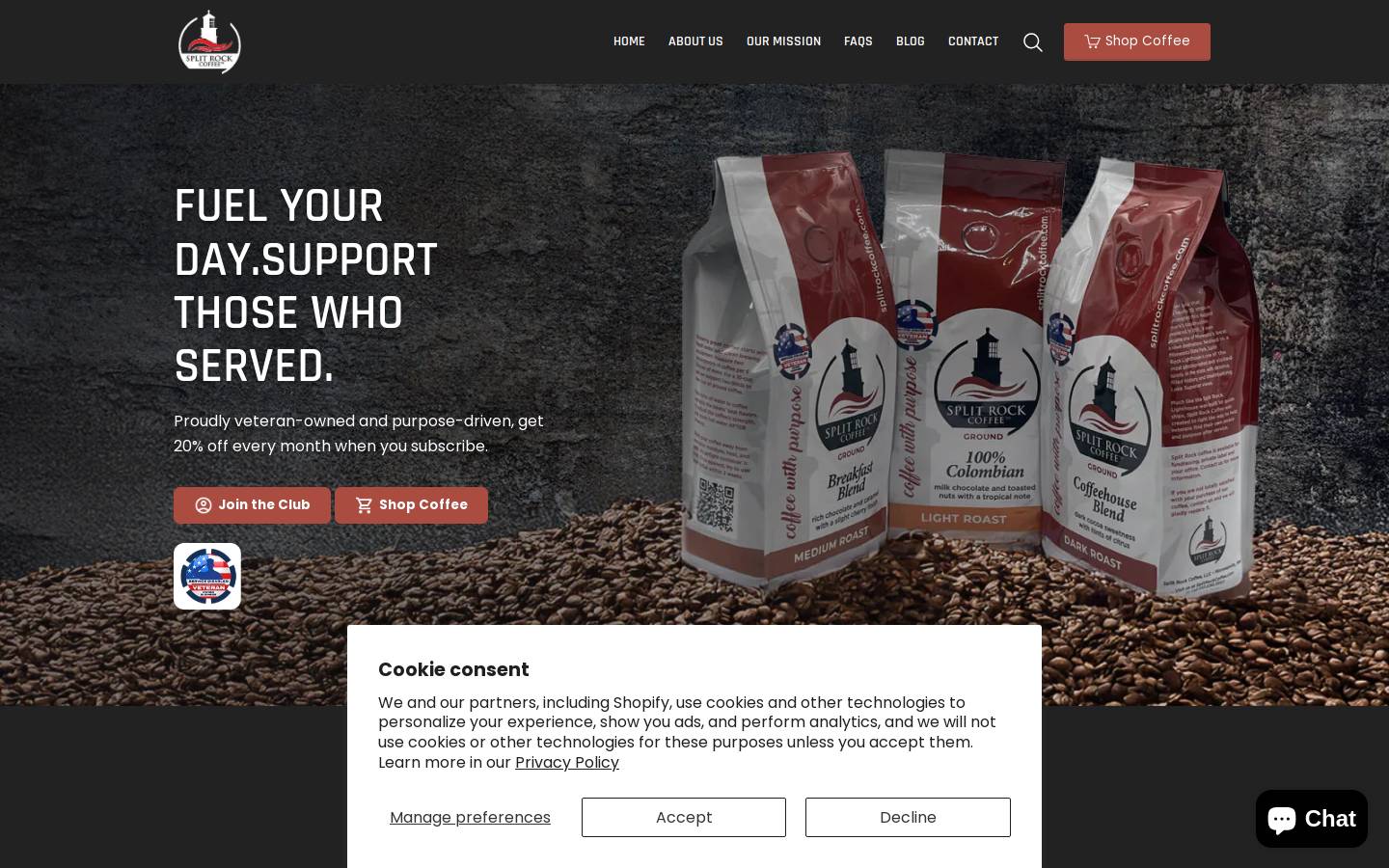splitrockcoffee.com homepage screenshot