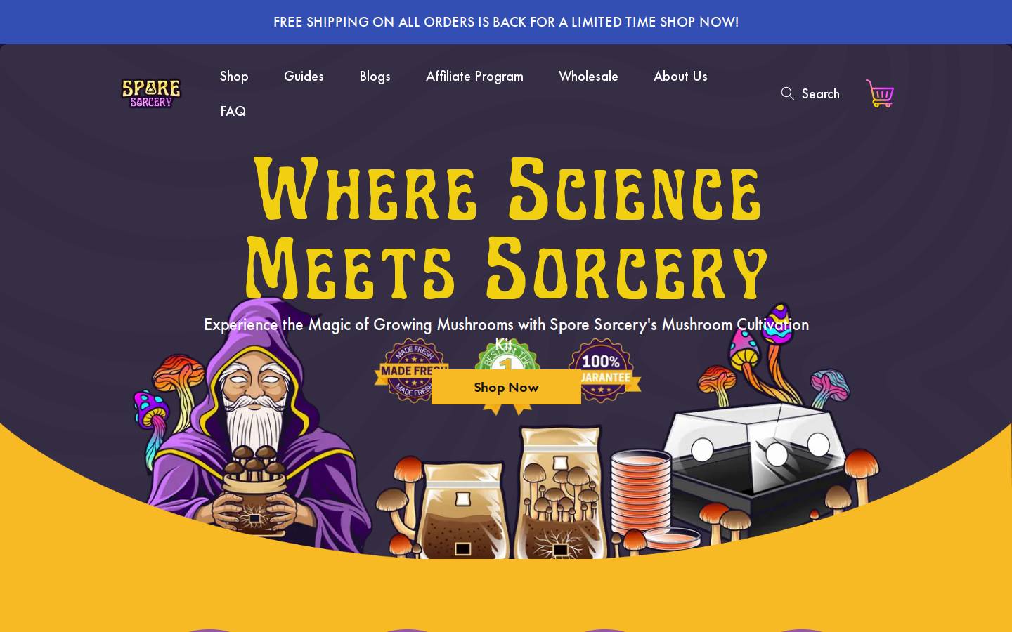 Spore Sorcery homepage screenshot