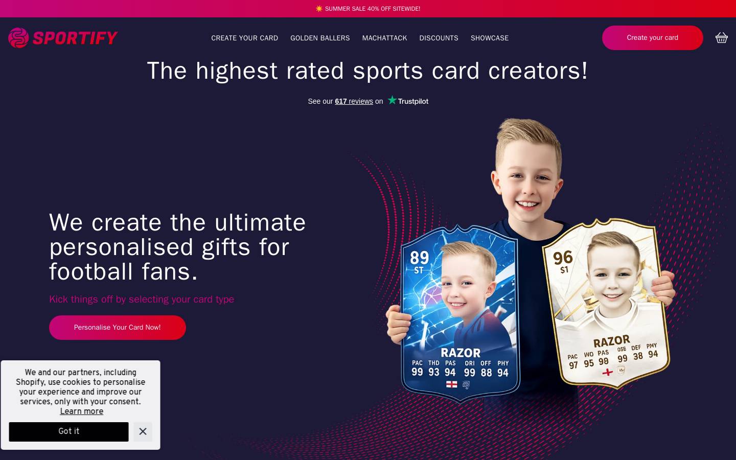 Sportify Cards homepage screenshot