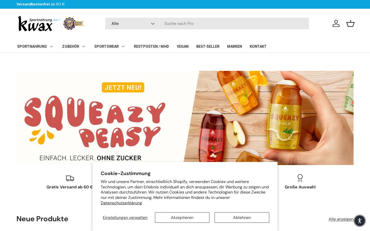 Sportnahrung Kwax homepage screenshot