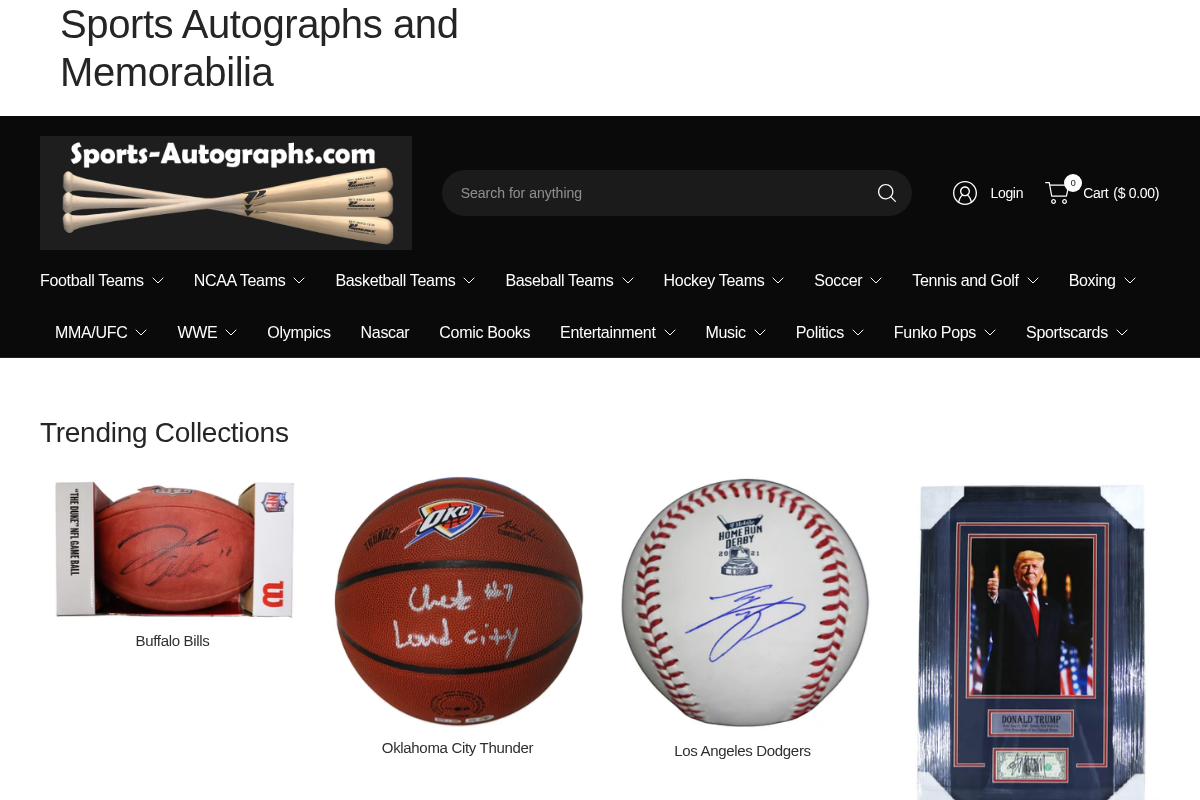 Sports-Autographs.com homepage screenshot