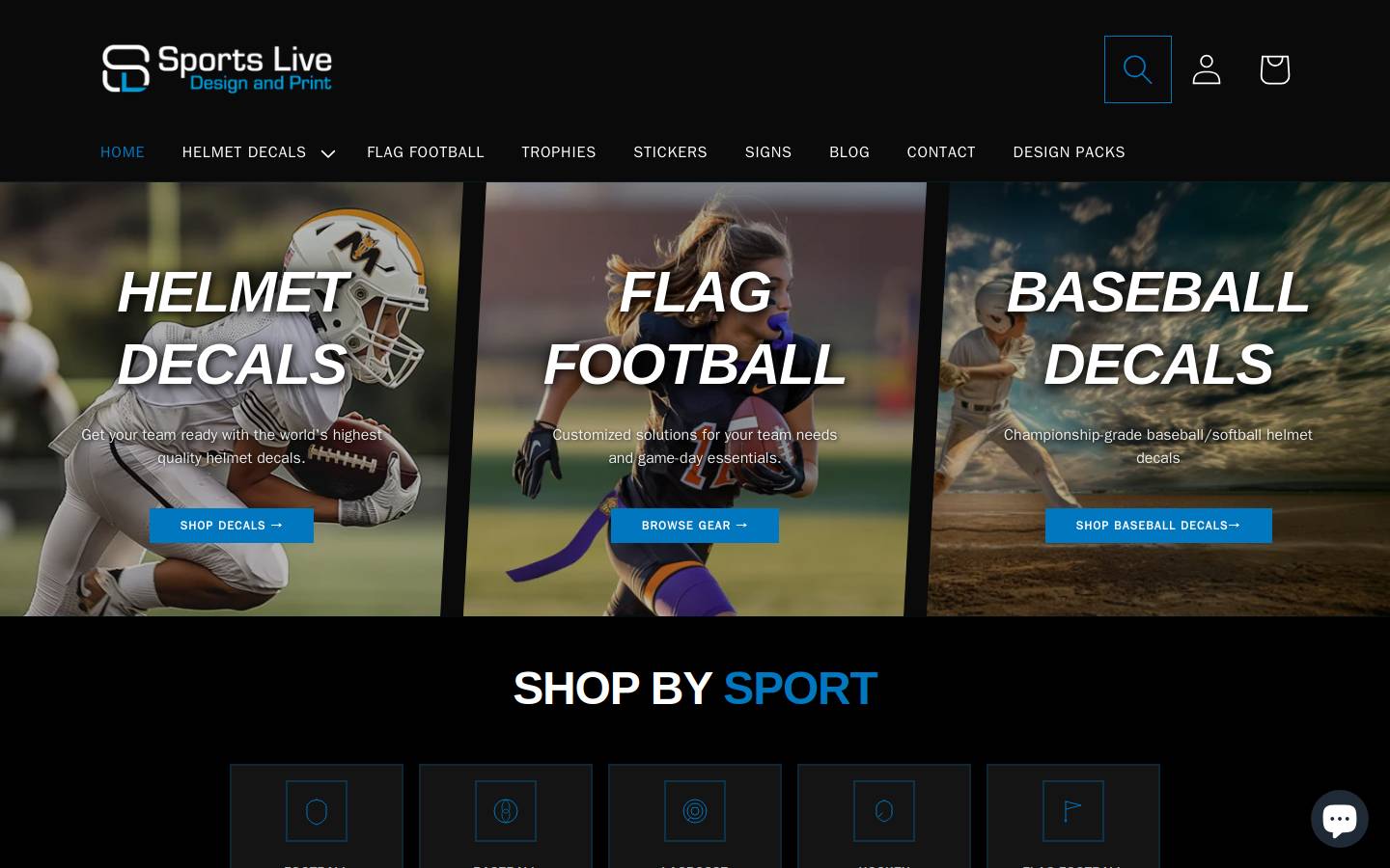 sportslivedecals.com homepage screenshot