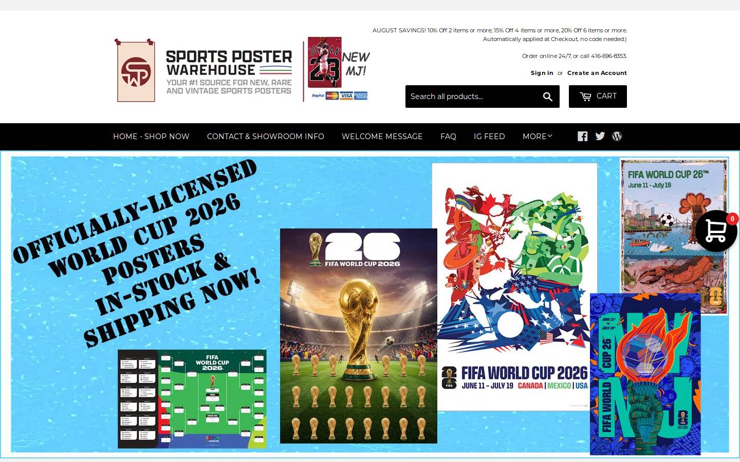 Sports Poster Warehouse homepage screenshot