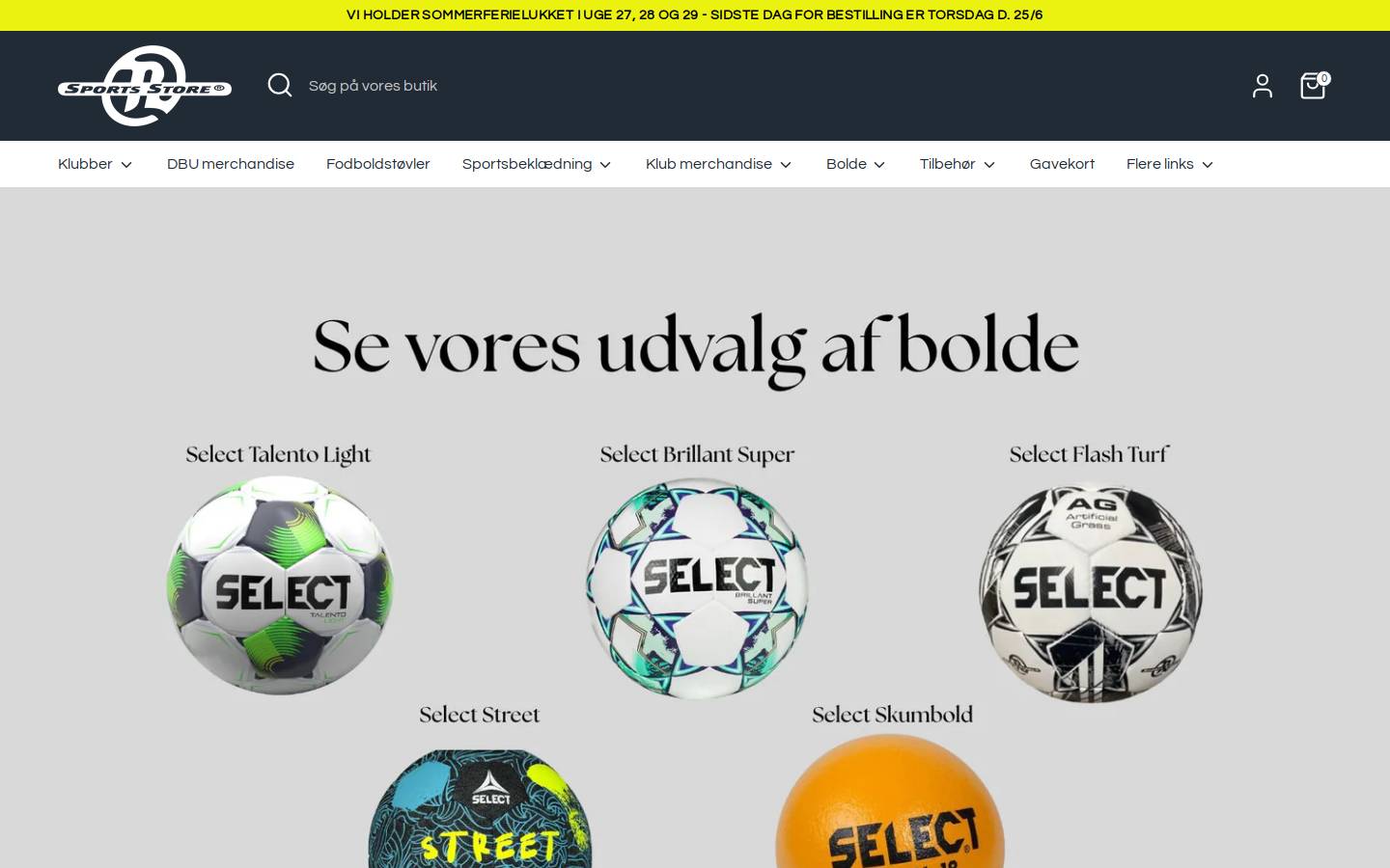 Sports Store homepage screenshot