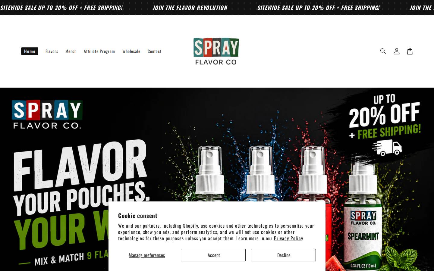 sprayflavor.com homepage screenshot