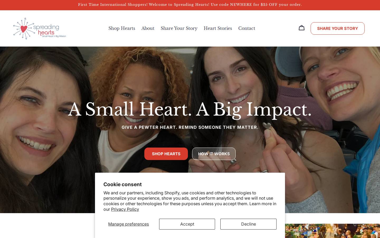 spreadinghearts.org homepage screenshot