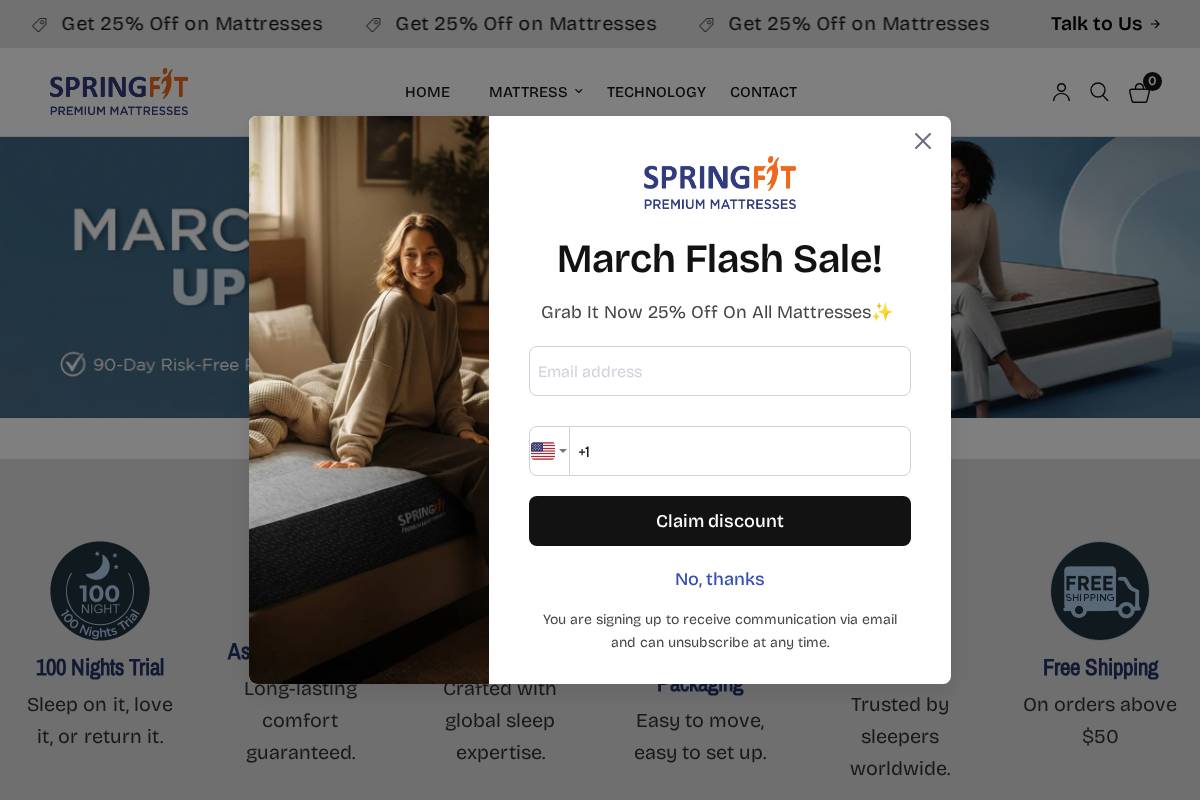 Springfit Mattress homepage screenshot