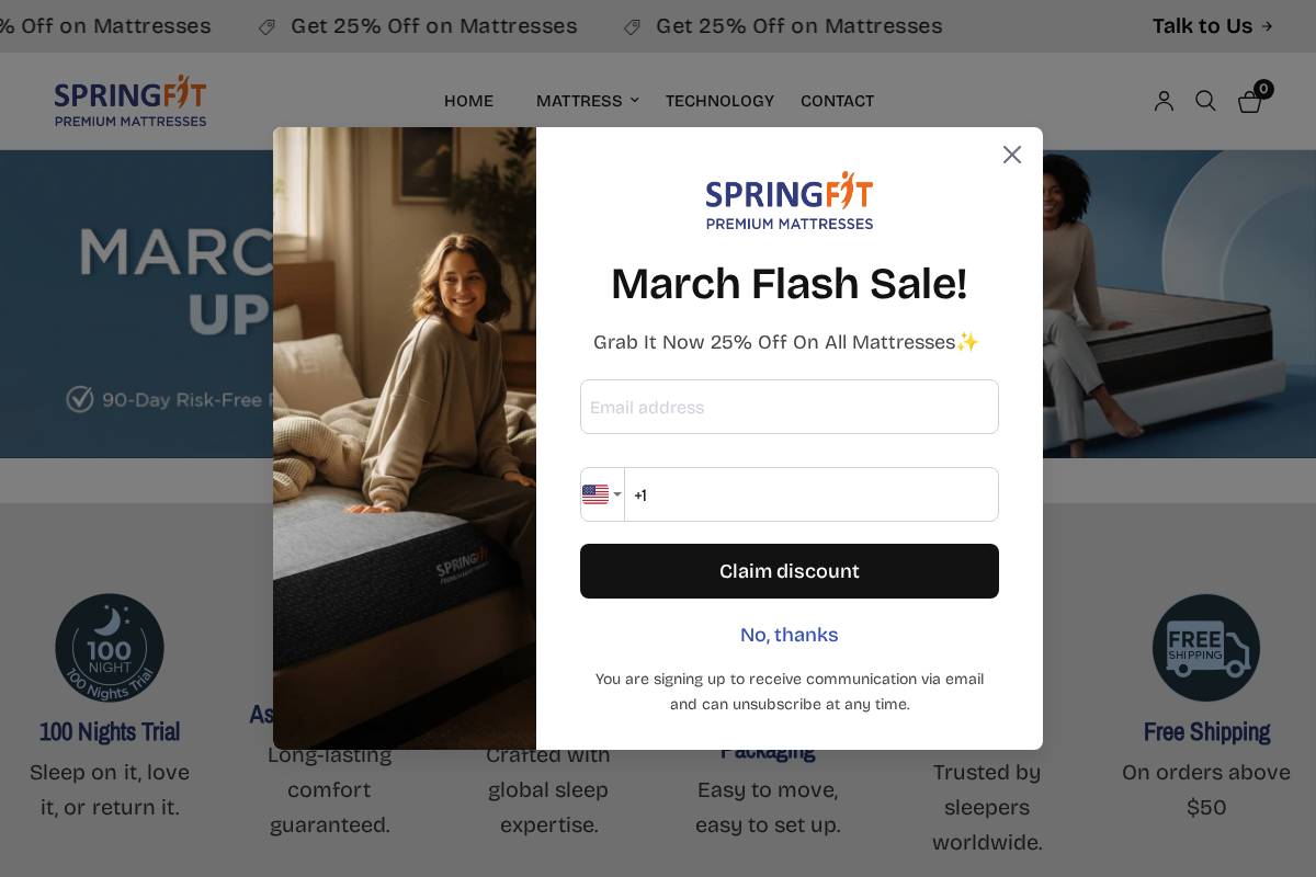 Springfit Mattress homepage screenshot