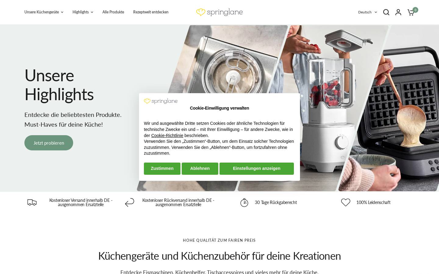 springlane.de homepage screenshot