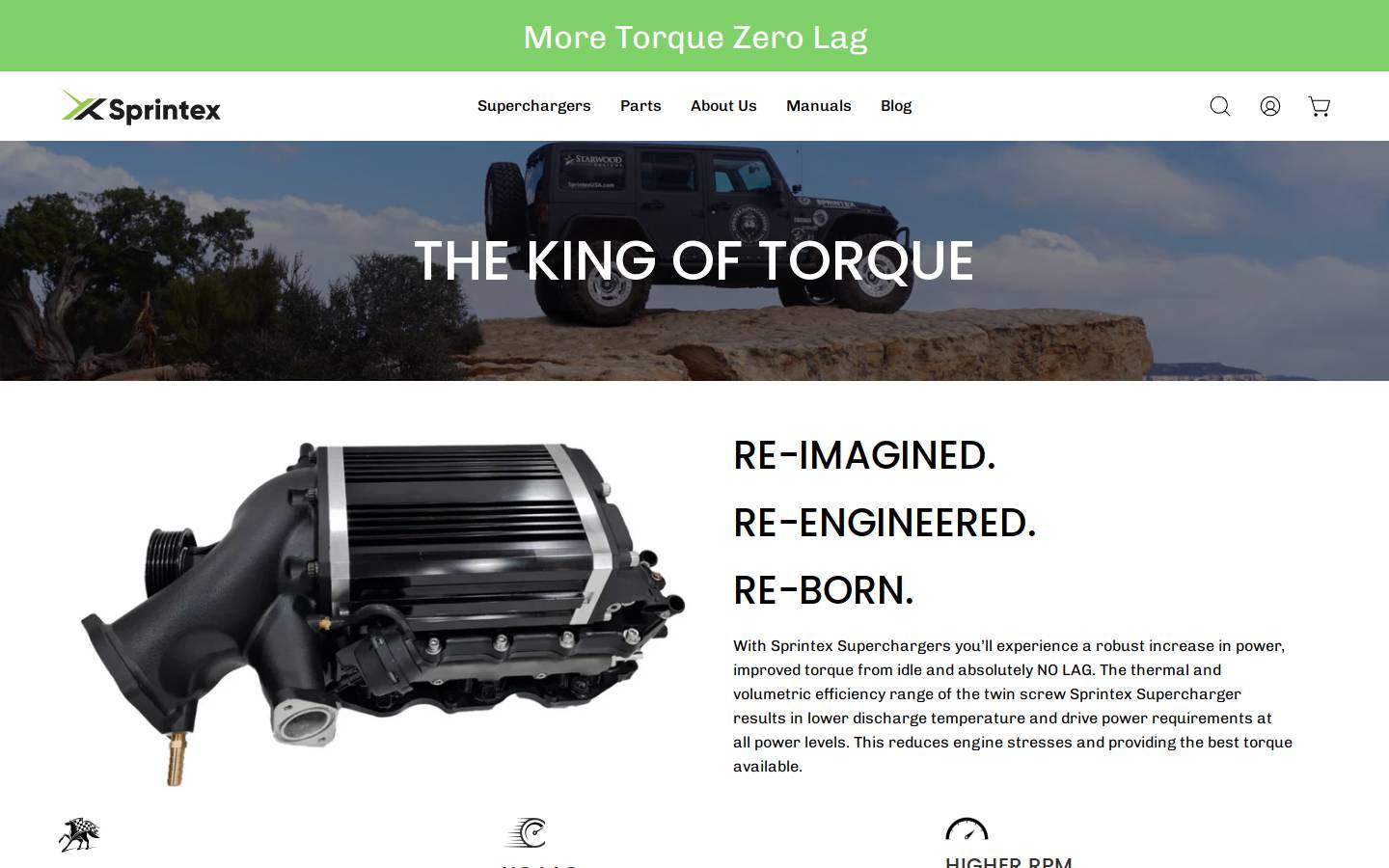 sprintexsuperchargers.com homepage screenshot