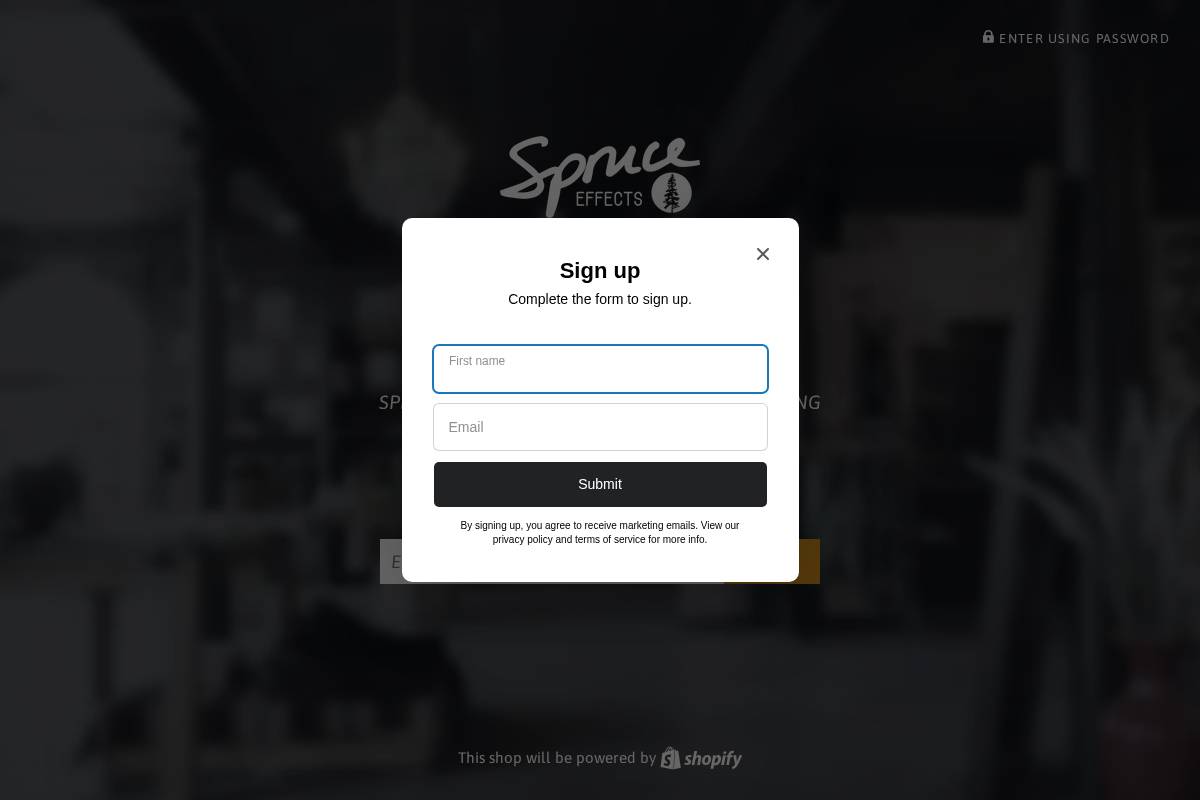 spruceeffects.com homepage screenshot