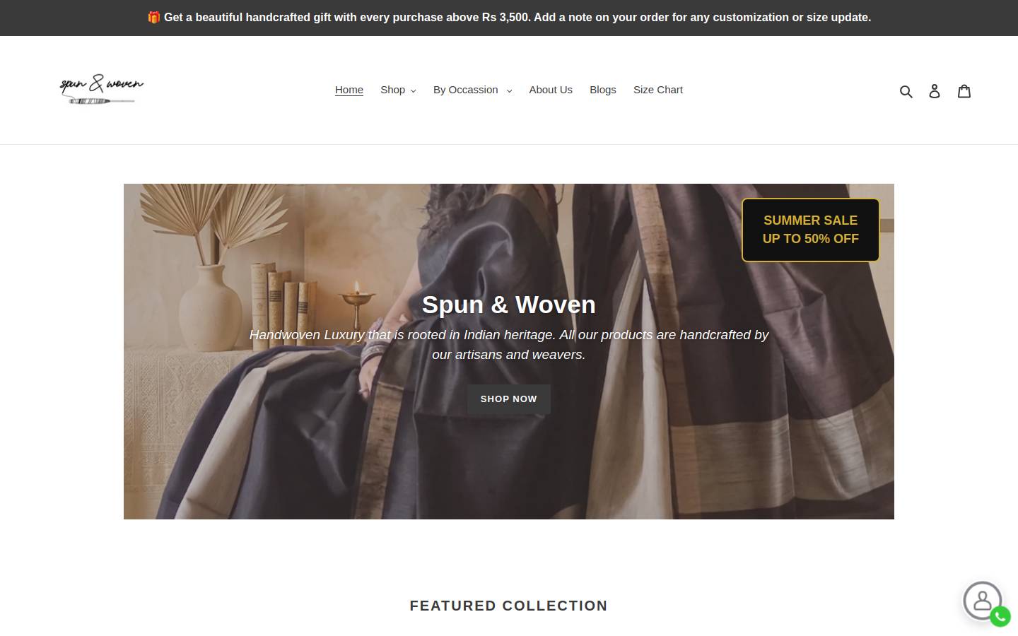 spunandwoven.in homepage screenshot