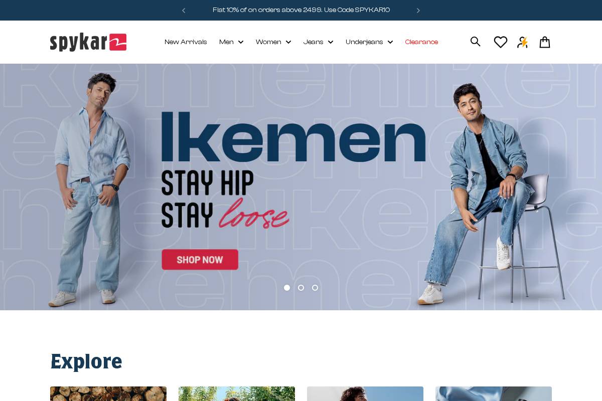 spykar.com homepage screenshot