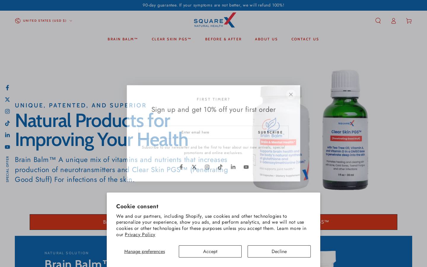 squarexnaturalhealth.com homepage screenshot
