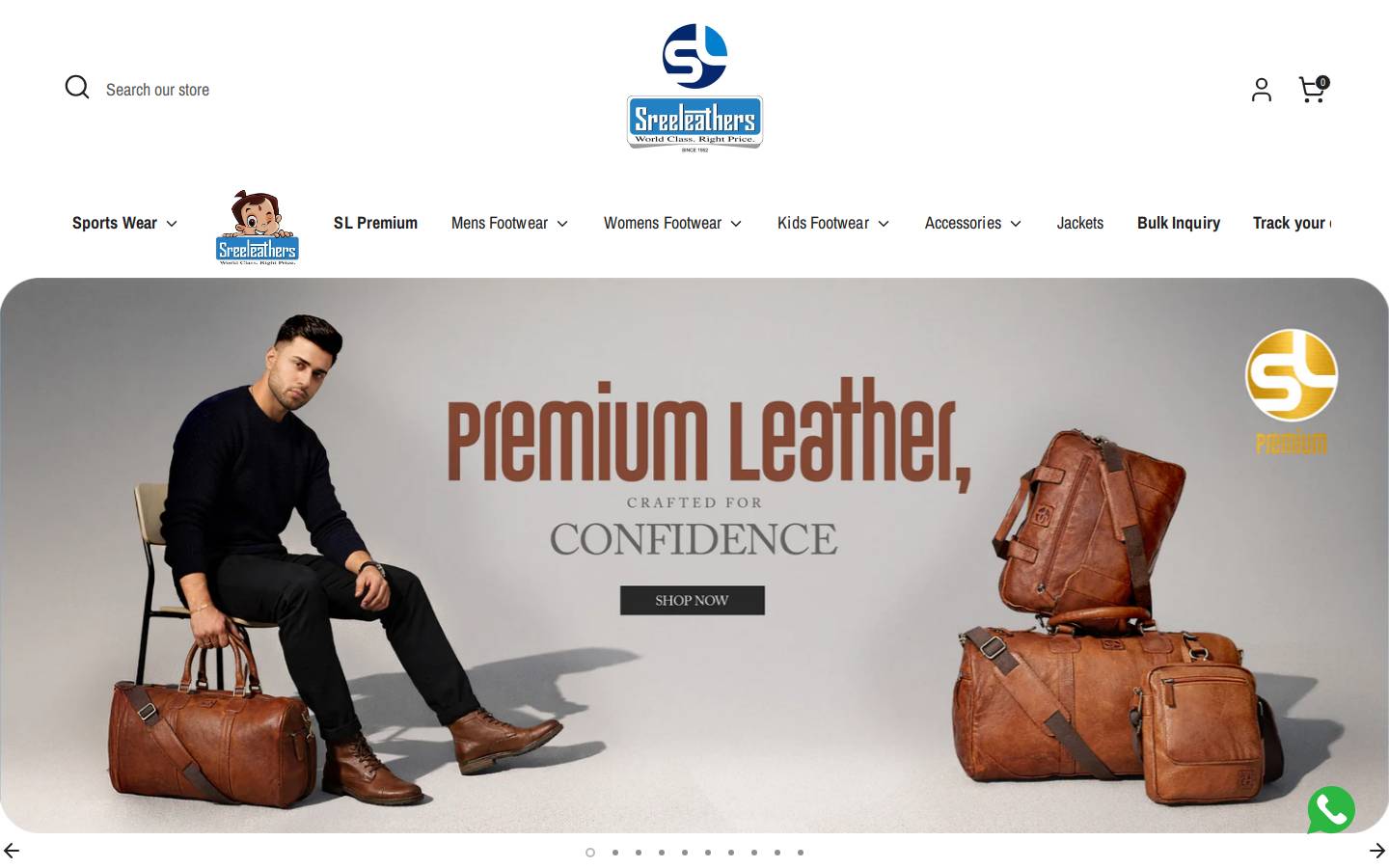 sreeleathersonline.com homepage screenshot