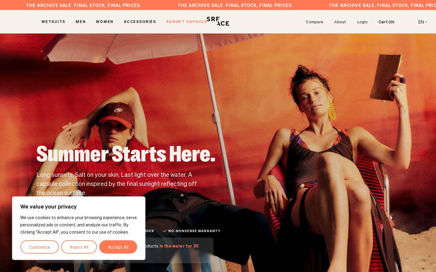 SRFACE homepage screenshot