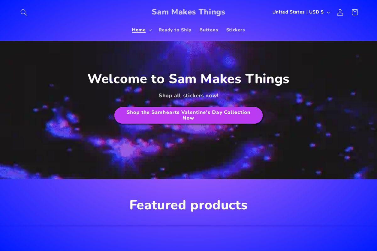 Sam Makes Things homepage screenshot