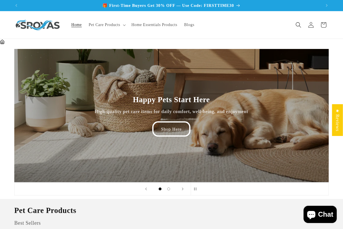 Sroyas homepage screenshot