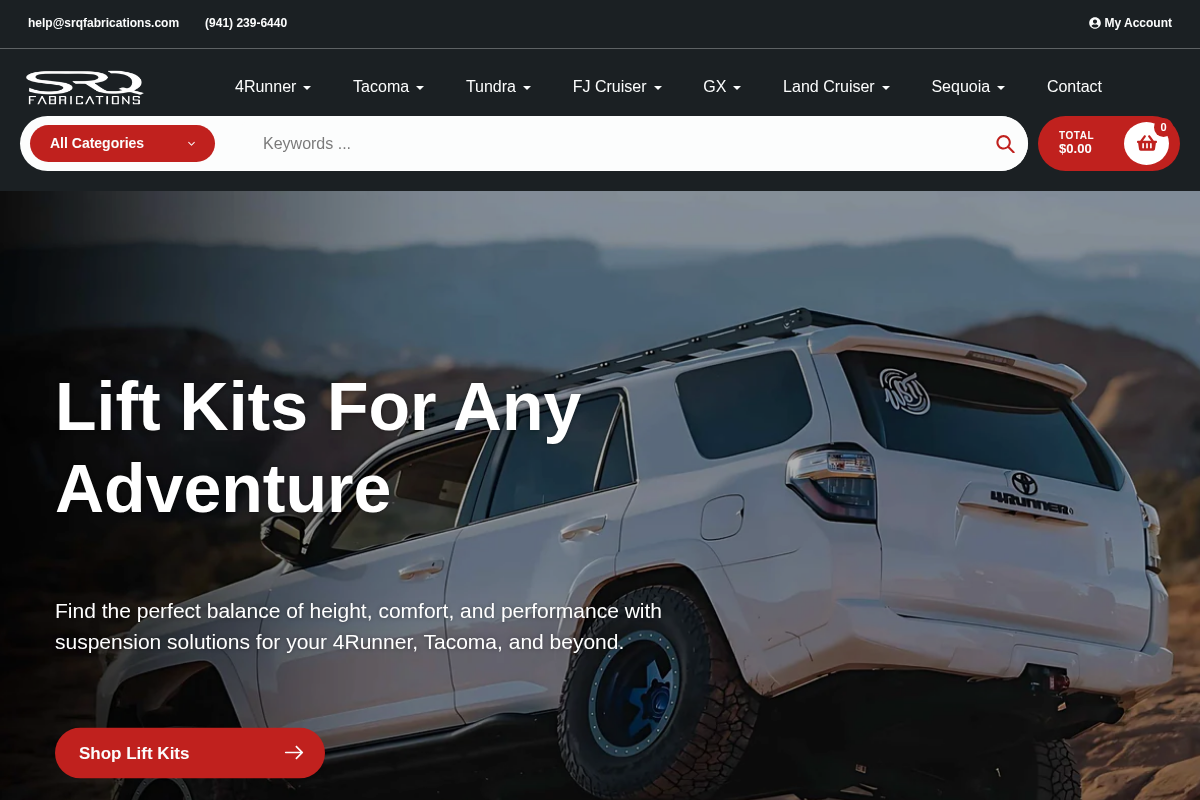 SRQ Fabrications homepage screenshot