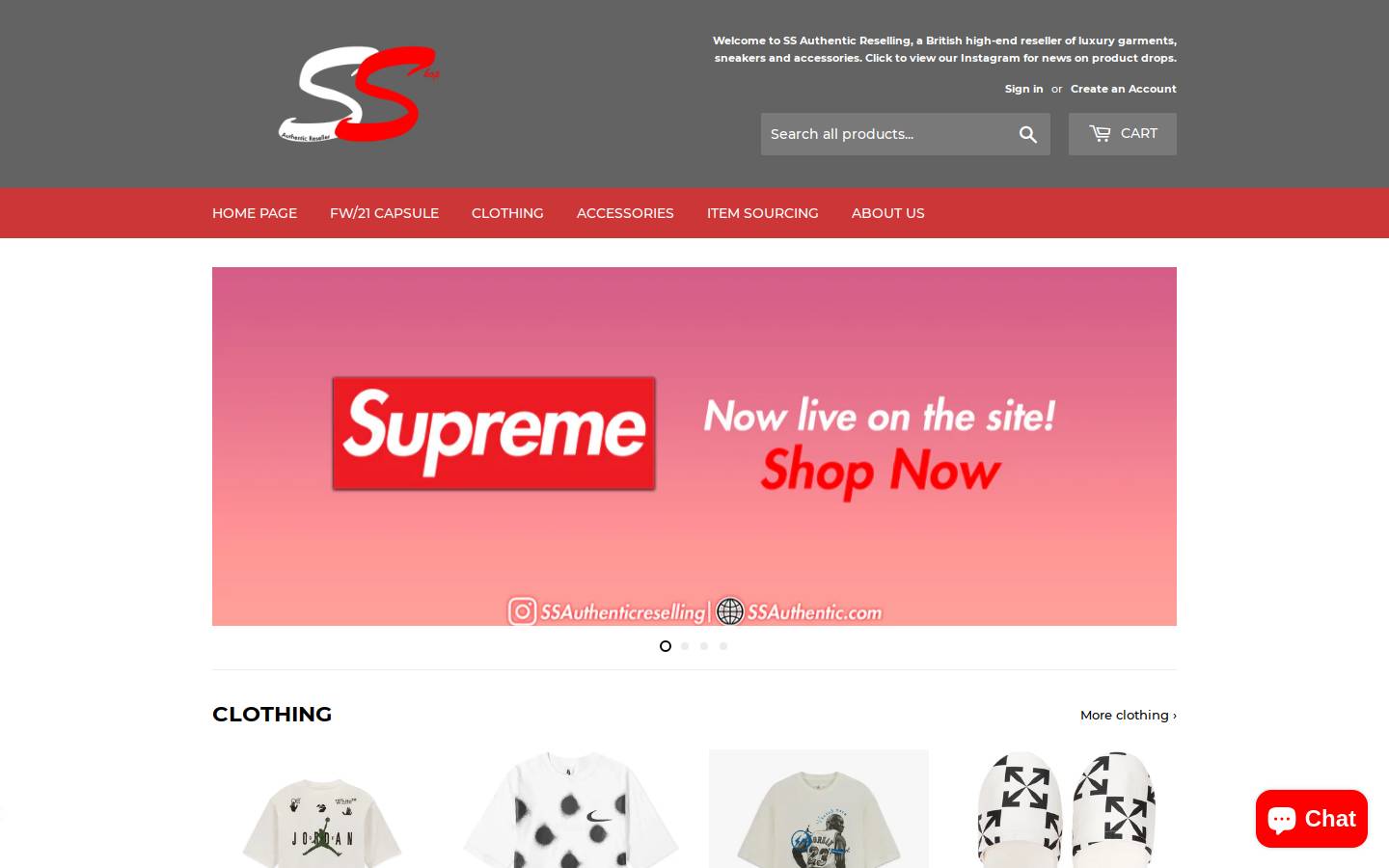 ssauthentic.com homepage screenshot