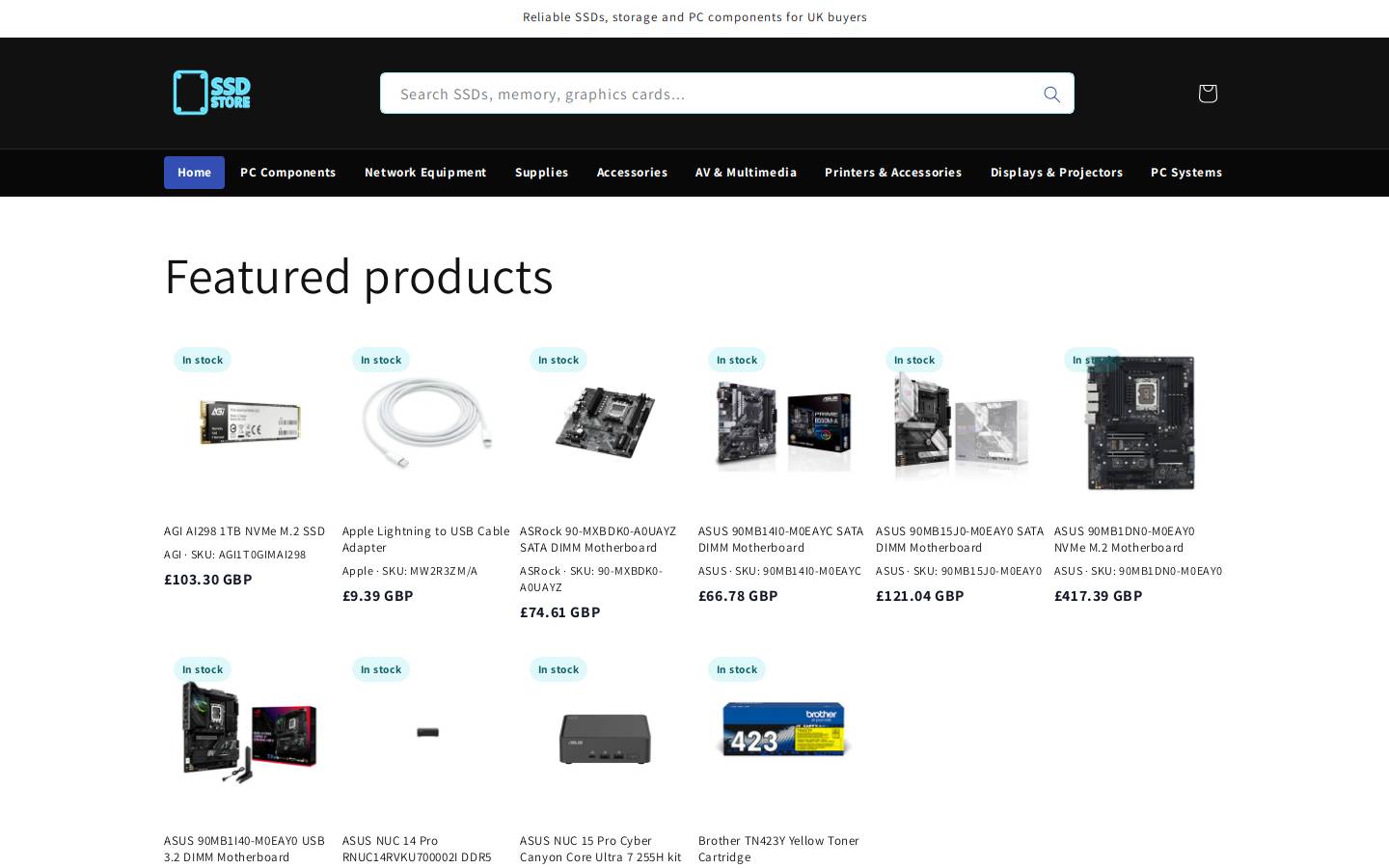 ssdstore.co.uk homepage screenshot