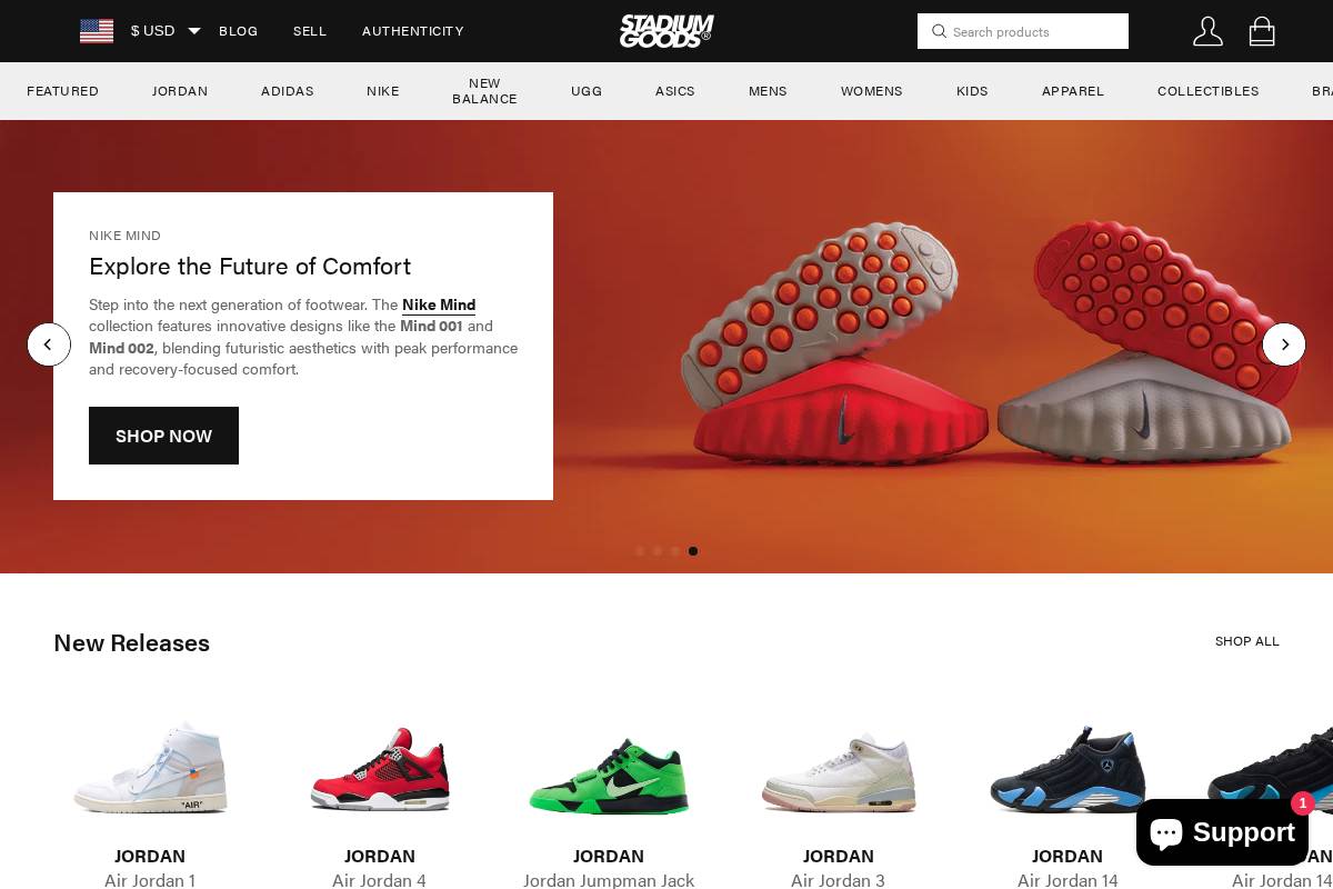 Stadium Goods homepage screenshot
