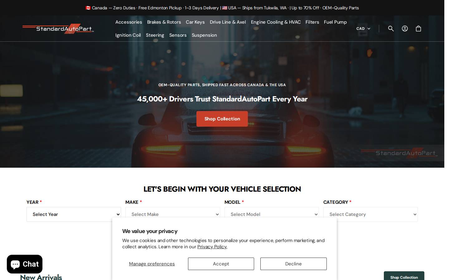 standardautopart.ca homepage screenshot