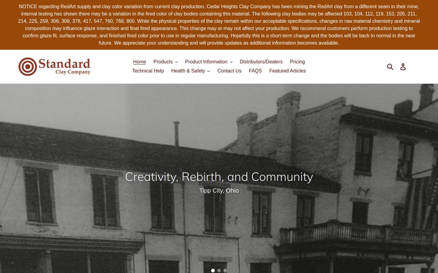standardclay.com homepage screenshot