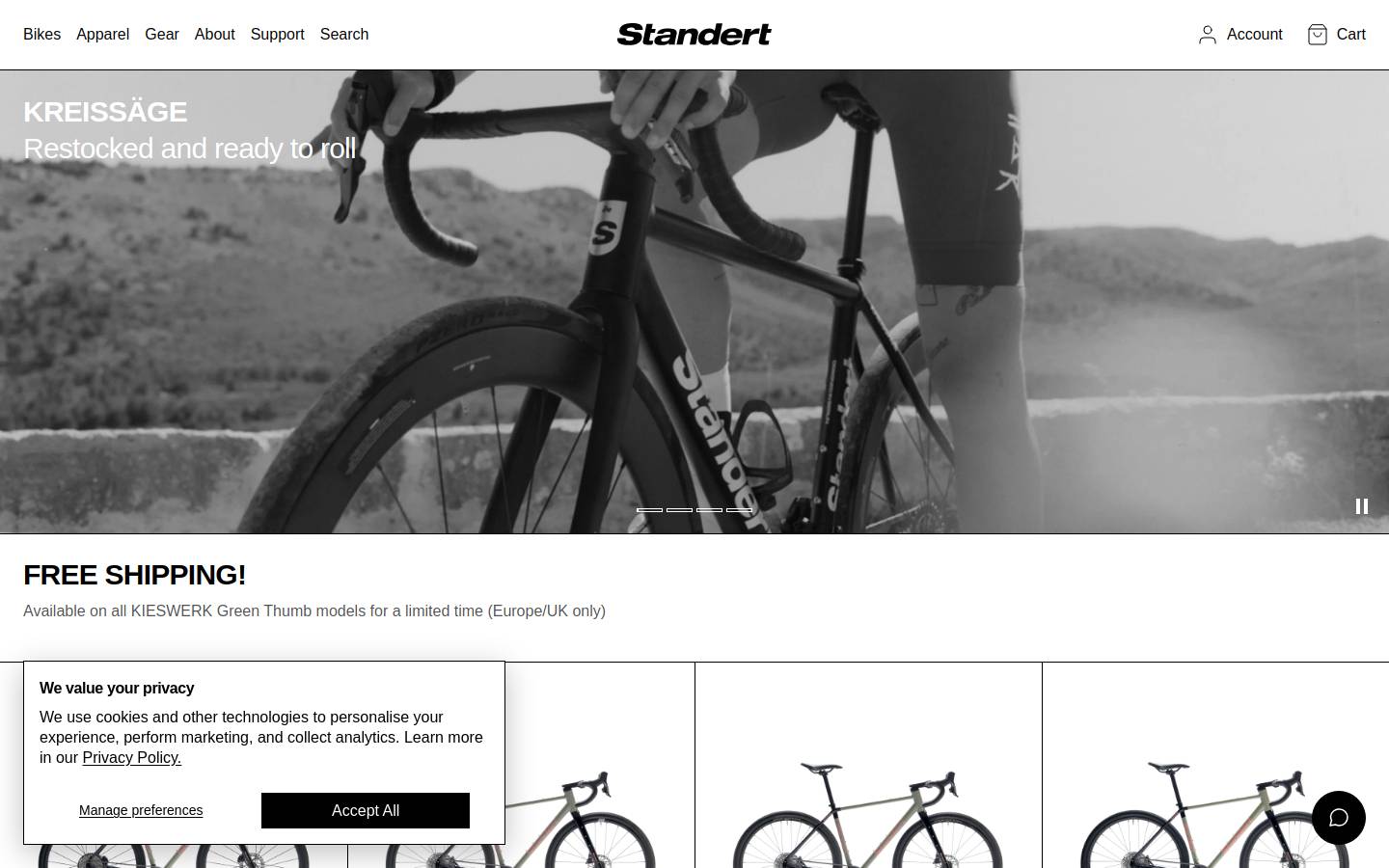 Standert Bicycles homepage screenshot