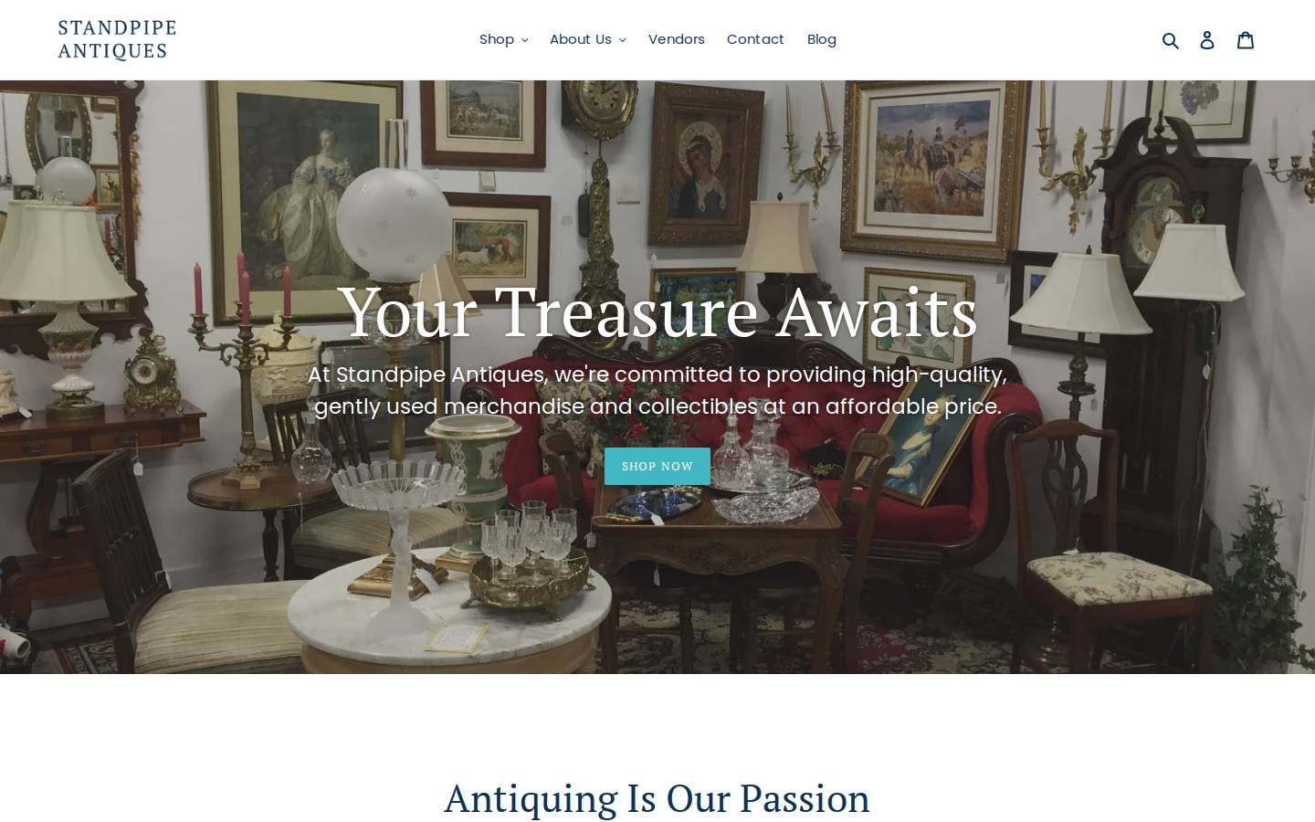 standpipeantiques.com homepage screenshot