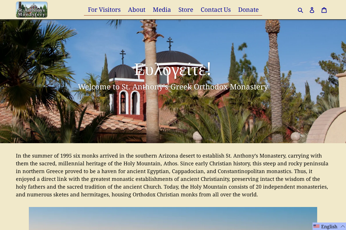 St. Anthony's Greek Orthodox Monastery homepage screenshot