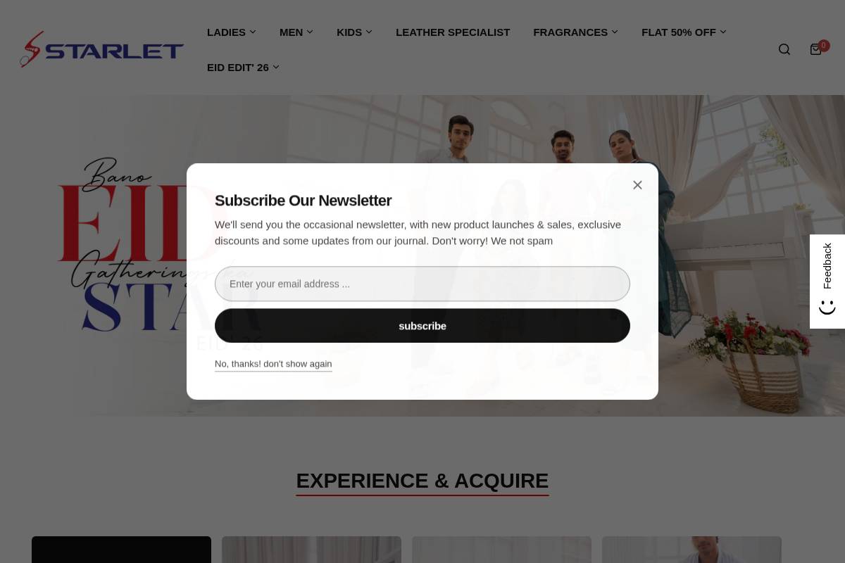 Starlet Shoes homepage screenshot