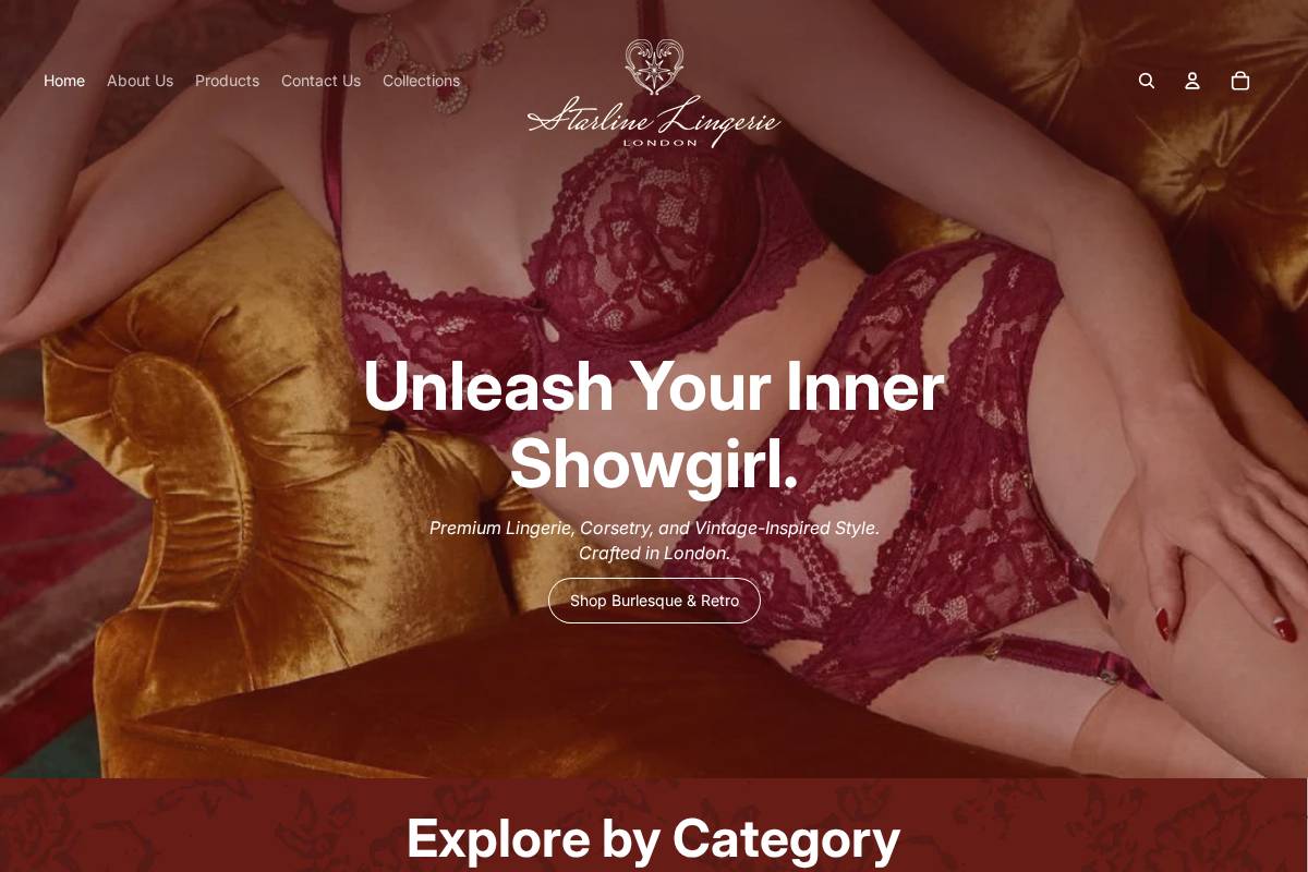 starlinelingerie.com homepage screenshot