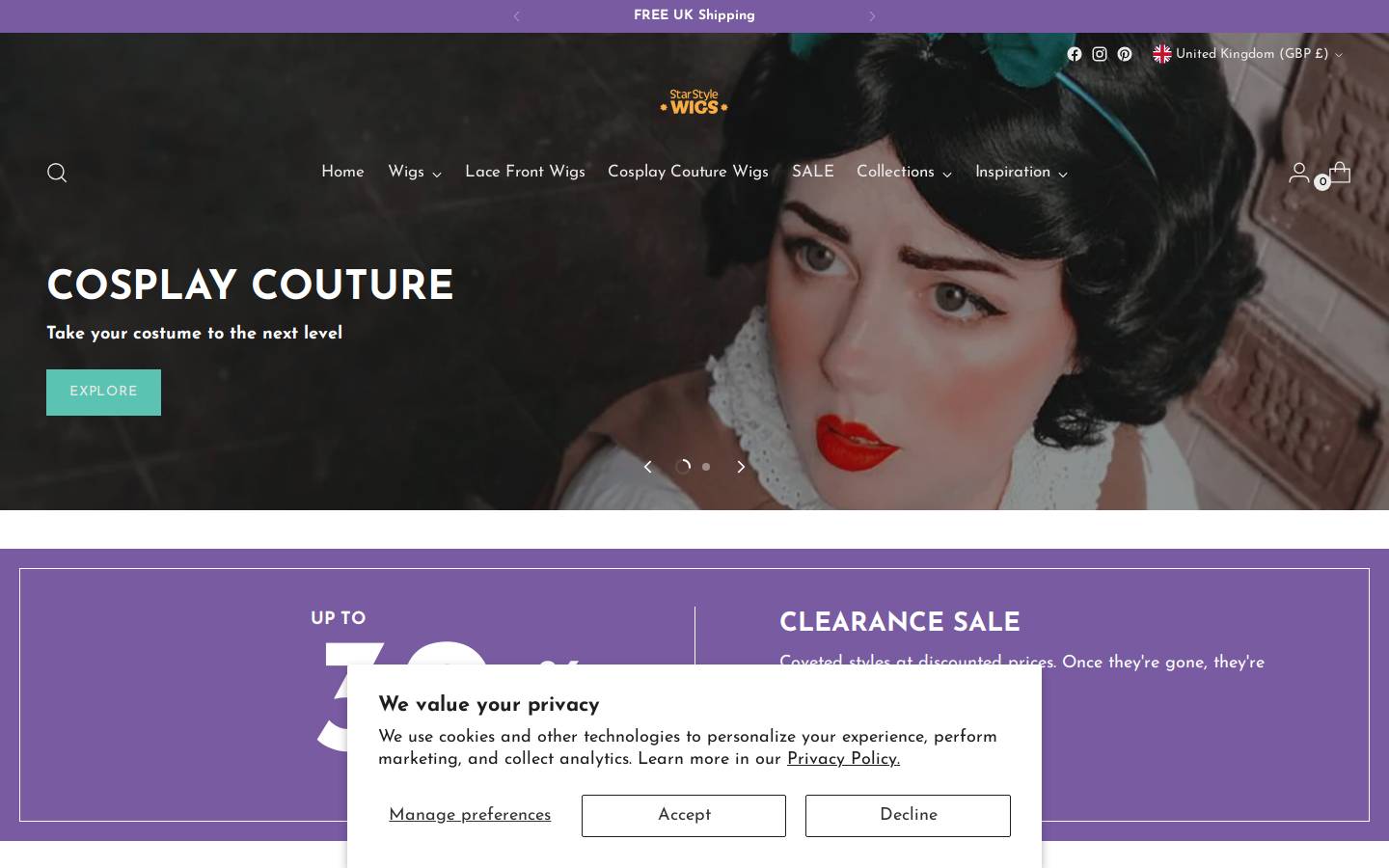starstylewigs.co.uk homepage screenshot