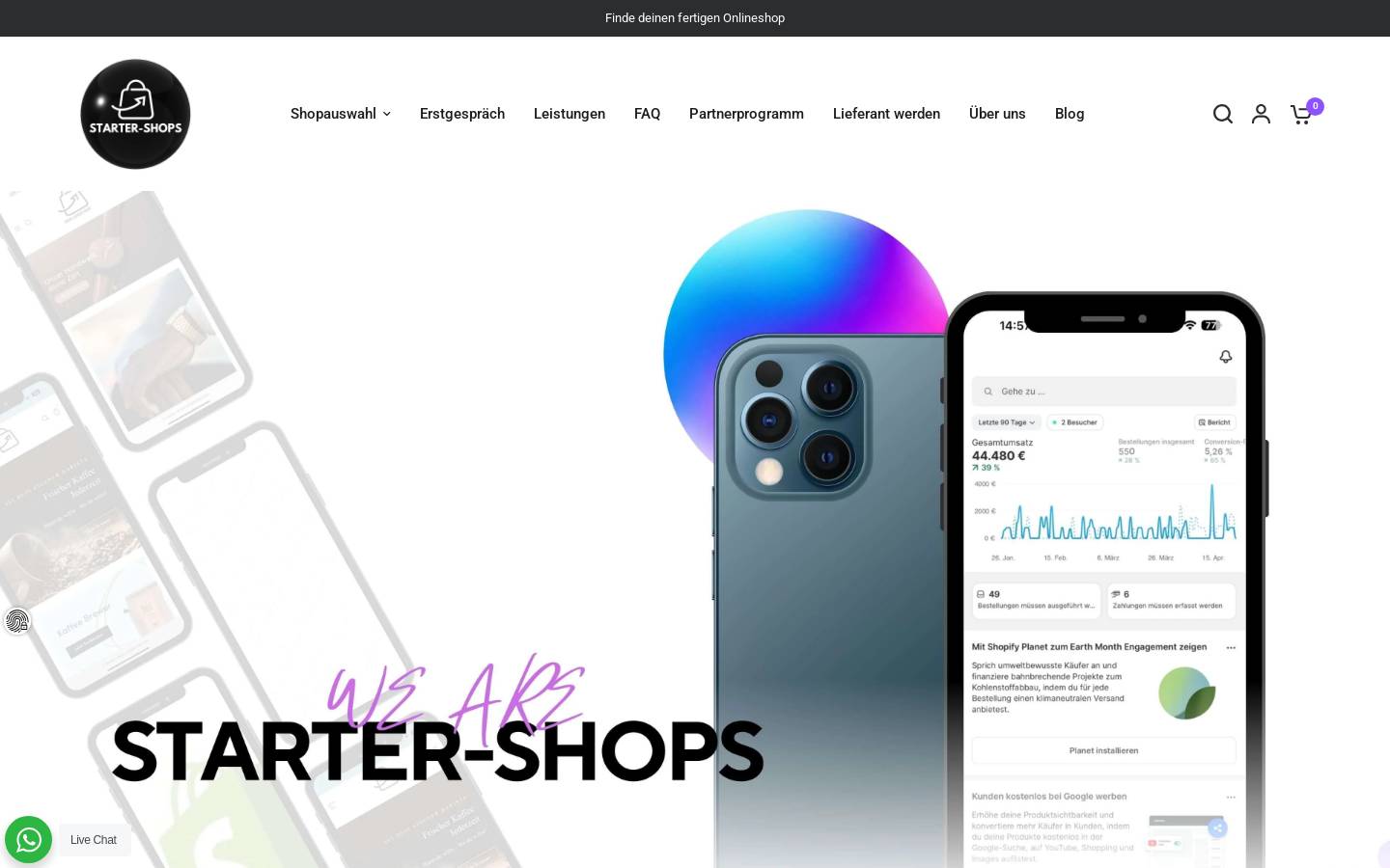 Starter Shops homepage screenshot